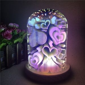 3D Colourful Hearts Glass Shade Night Light